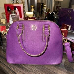 Tory Burch Mini Crossbody Purse, Purple Leather, Gold Tone